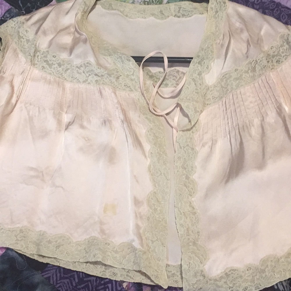 Vintage Pink silk bed jacket xxs